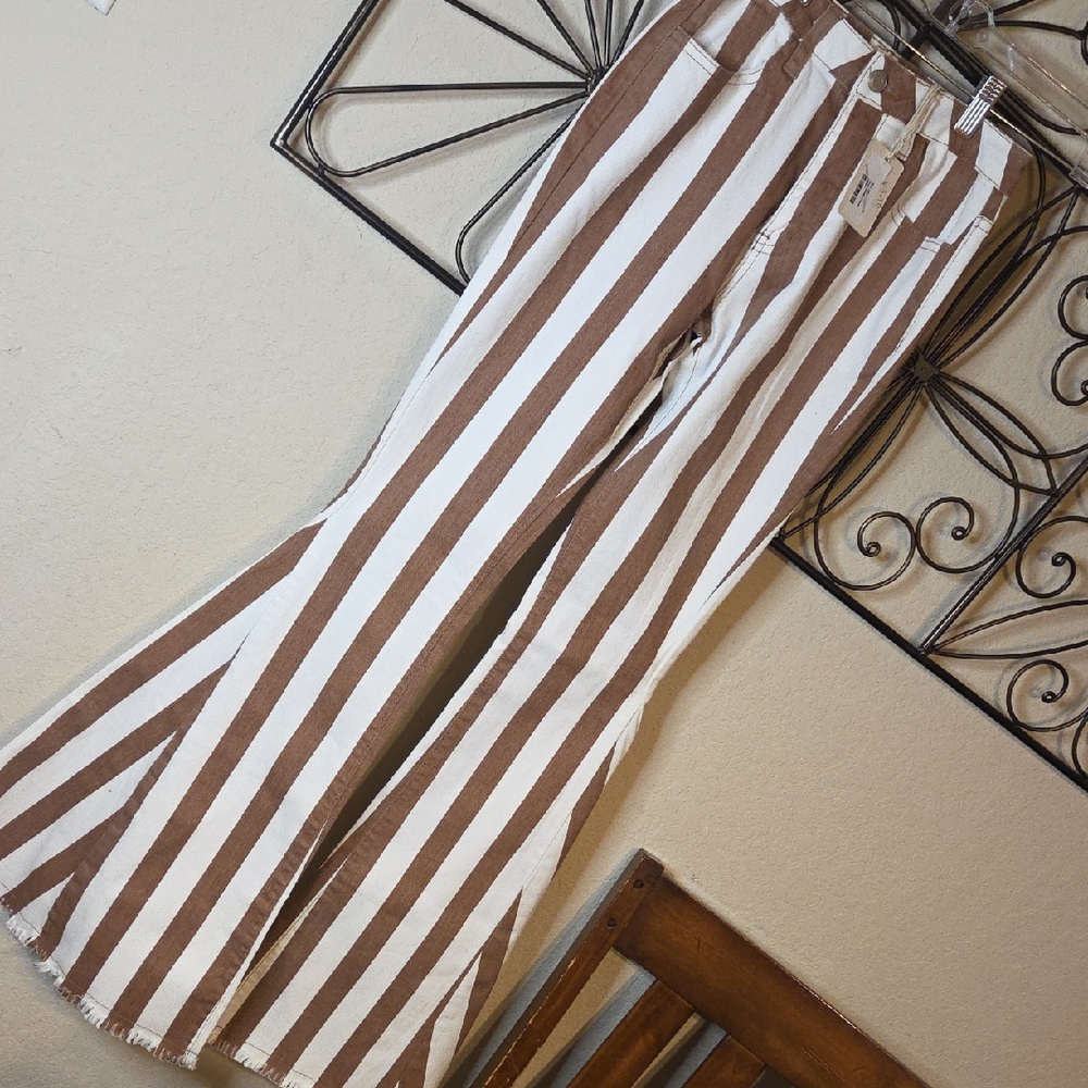Bestto Striped Brown and White Flare Jeans Sz S